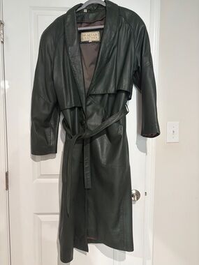 Braefair Leather Women's Dark Green Long Leather Trench Coat